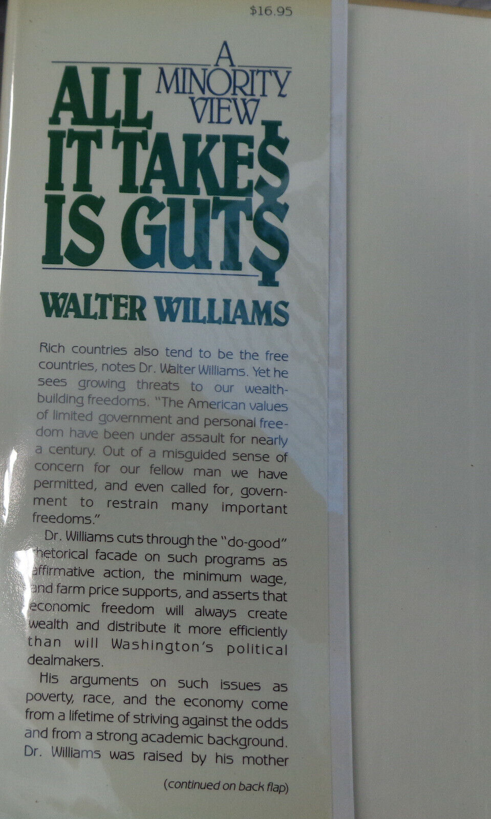 Walter E. Williams : All It Takes Is Guts, A Minority View - 1st edition 1987 HC