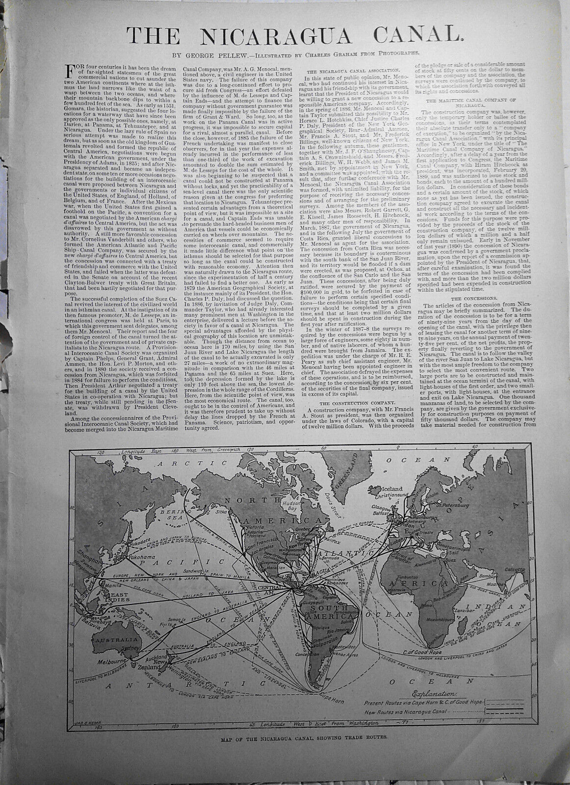 The Nicaragua Canal - Harper's Weekly, March 28, 1891 Supplement. Map & prints