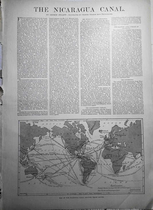 The Nicaragua Canal - Harper's Weekly, March 28, 1891 Supplement. Map & prints