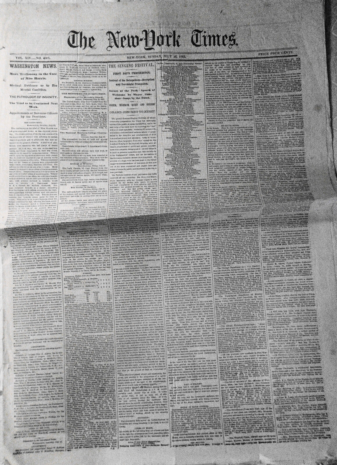 The New York Times, Sunday July 16, 1865. Civil War; Miss Harris Insanity Trial