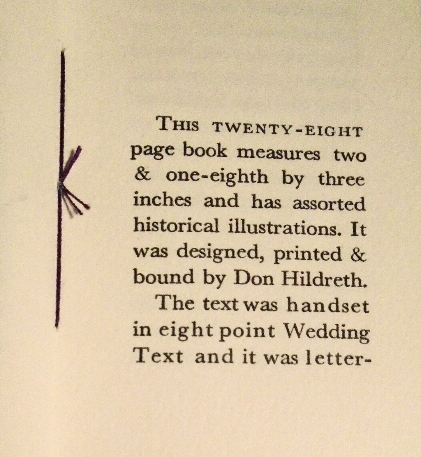 Marie R. by Don Hildreth; Ash Ranch Press. 1990 Miniature book. Limited Edition.