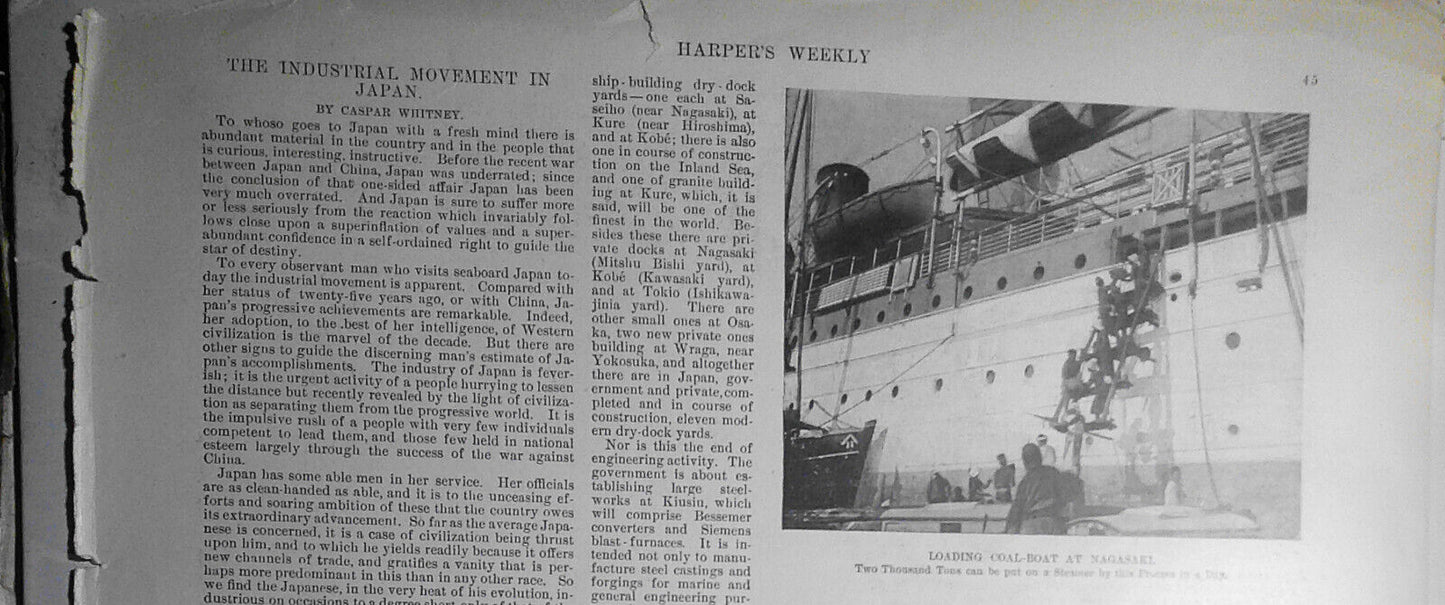 The Industrial Movement in Japan - Harper's Weekly, 1898 - Story & 3 prints