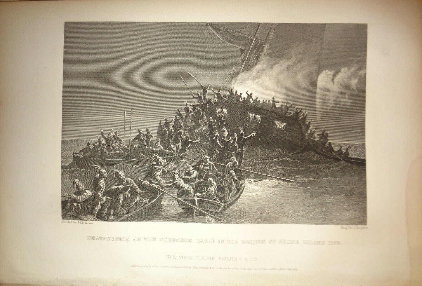 1860 Destruction of the schooner Gaspé [i.e. Gaspee] -  J McNevin; J Rogers