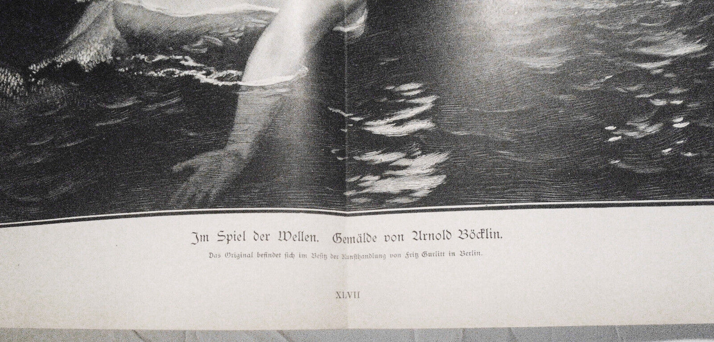 Im Spiel der Wellen, by Arnold Bocklin --  1886 - Large 22x16 inches original