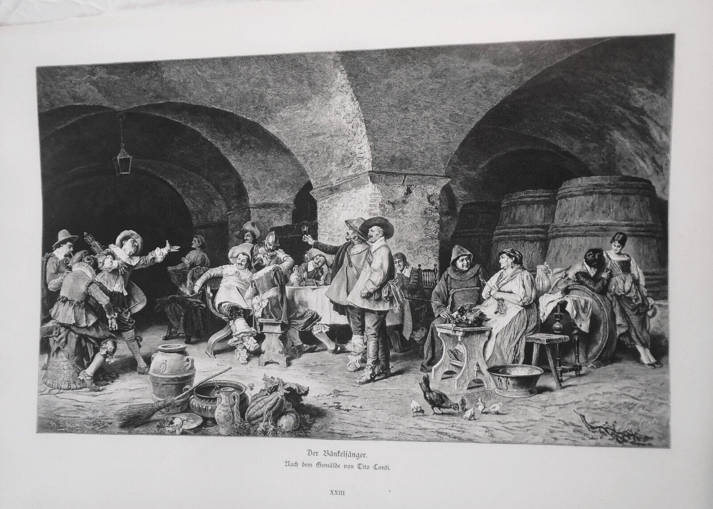 Der Bankelsanger, by Tito Conti  --  1886  - Original antique print