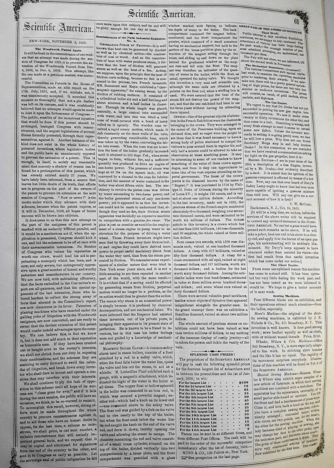 Scientific American, November 3, 1855. Original complete issue.