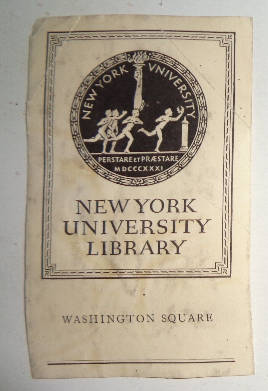 New York University, Washington Square College Library Bookplate  - 1919
