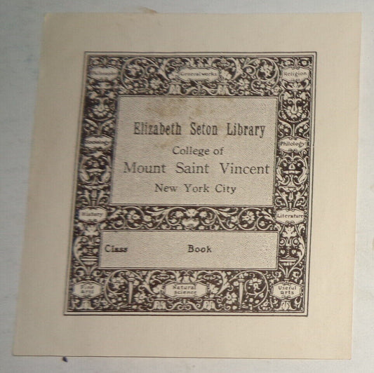 Elizabeth Seton Library Bookplate - College of Mount St. Vincent, New York City