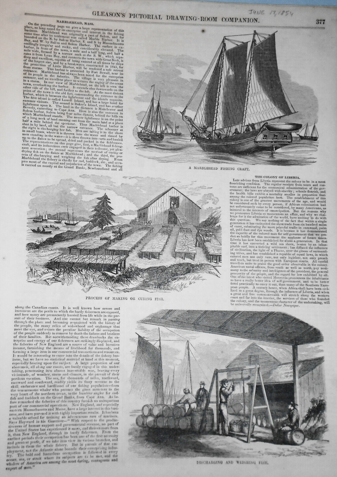 Marblehead, Massachusetts : Full page & 3 other prints + story. Gleason's 1854