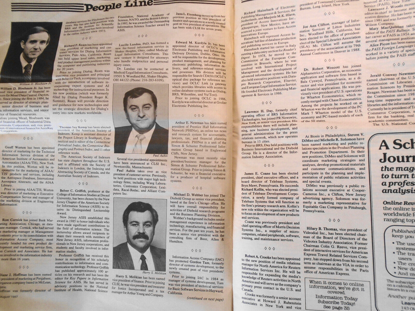 Information Today, July/Aug 1987 - for users of Electronic Information services