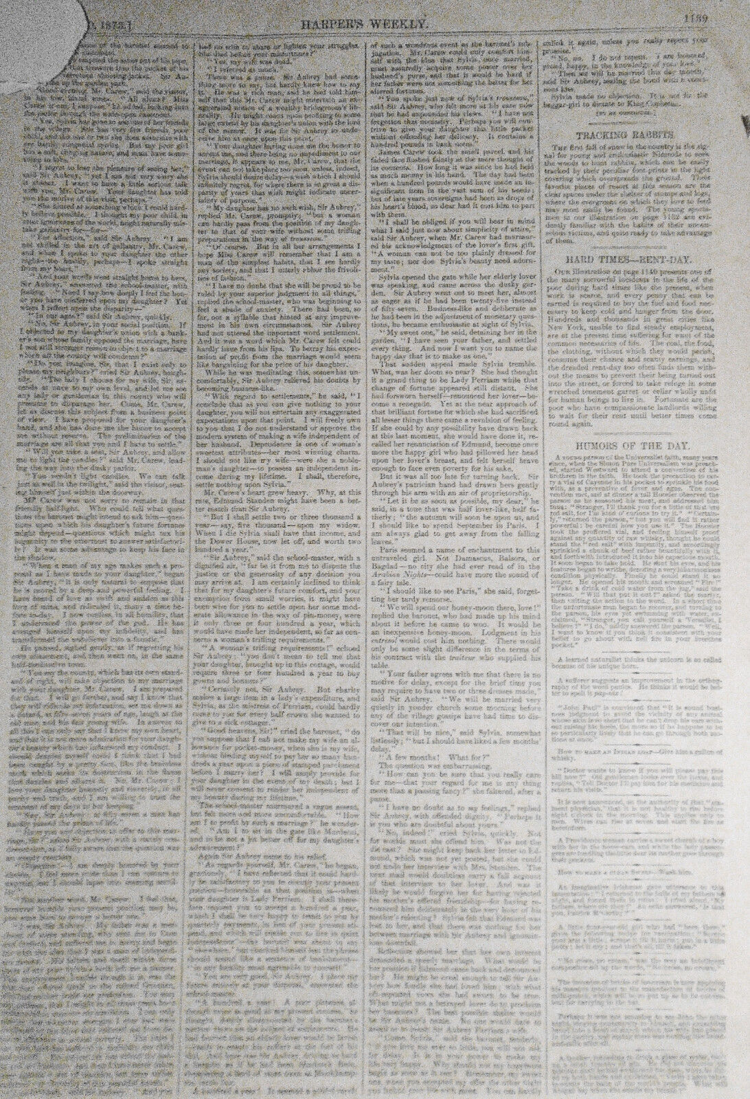 Hard Times -- Rent-day - Harper's Weekly - Original Print,  December 20, 1873