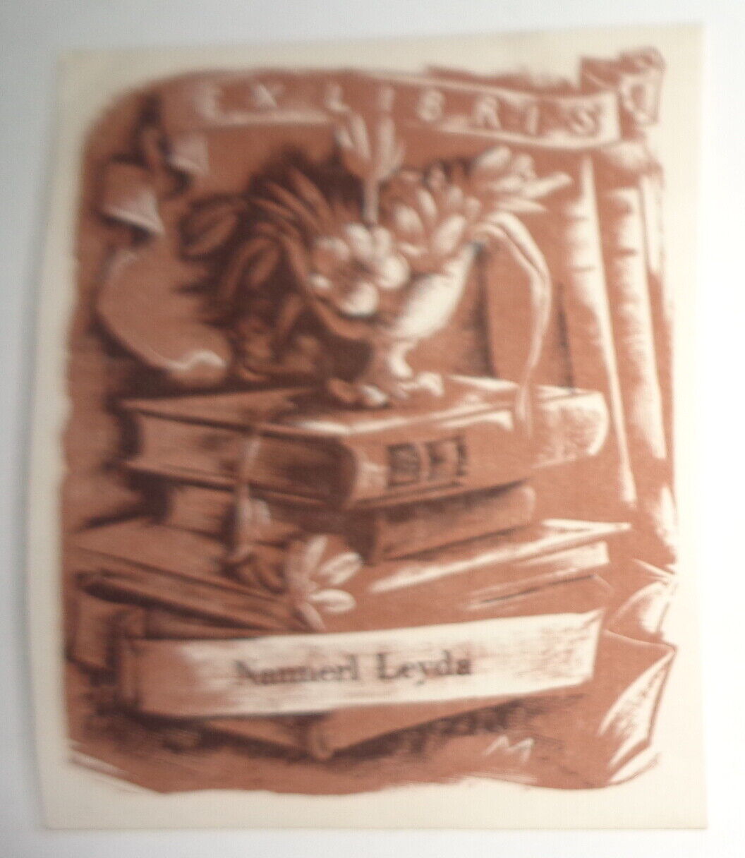 Nannerl Leyda Ex Libris Bookplate signed "M" in plate