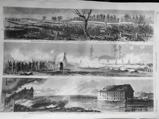 Before Petersburg - 3 prints on original page - Harper's Weekly, April 22, 1865