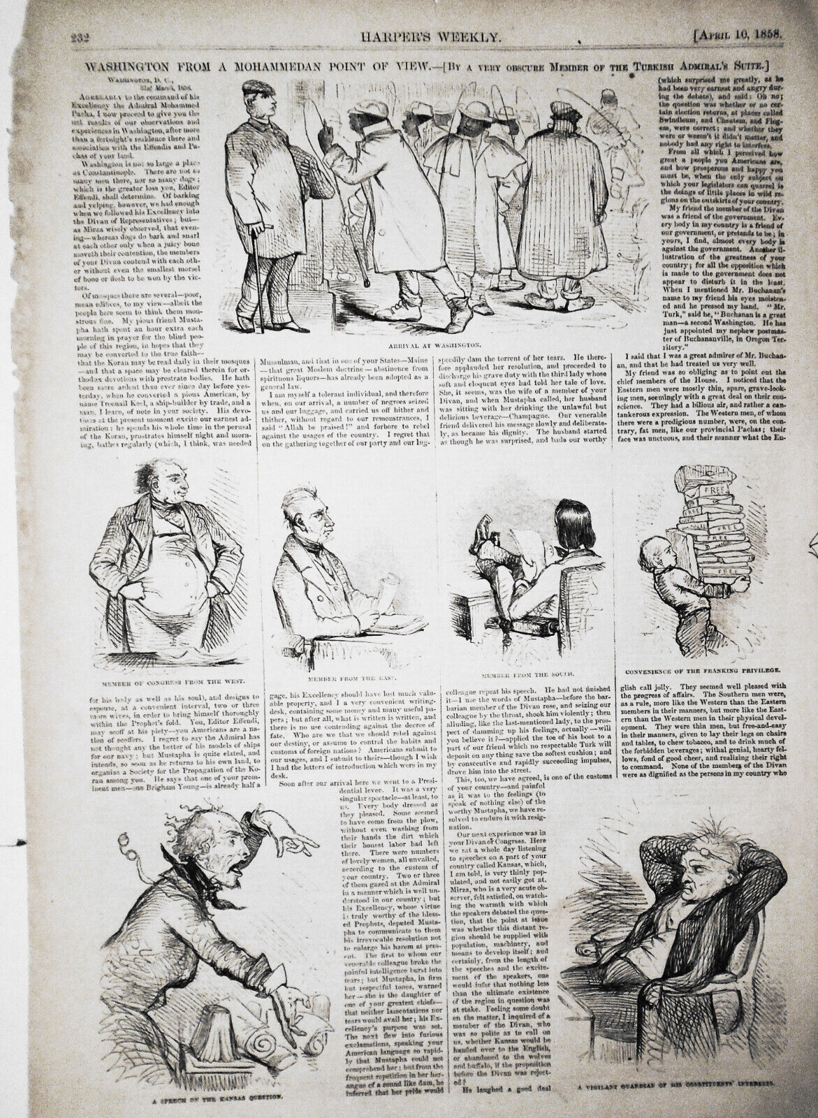 1858 Washington From a Mohammedan Point of View -  2 pgs - Harper's Weekly