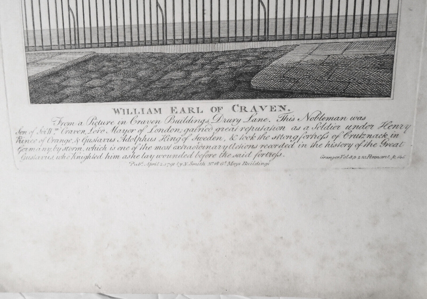 1791  William Earl of Craven - original engraving - 13.5 X 9.25 inches