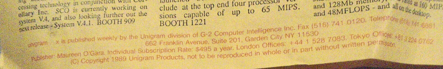 Unigram-X, #255 - Oct 30, 1989 - weekly  newsletter for UNIX community worldwide