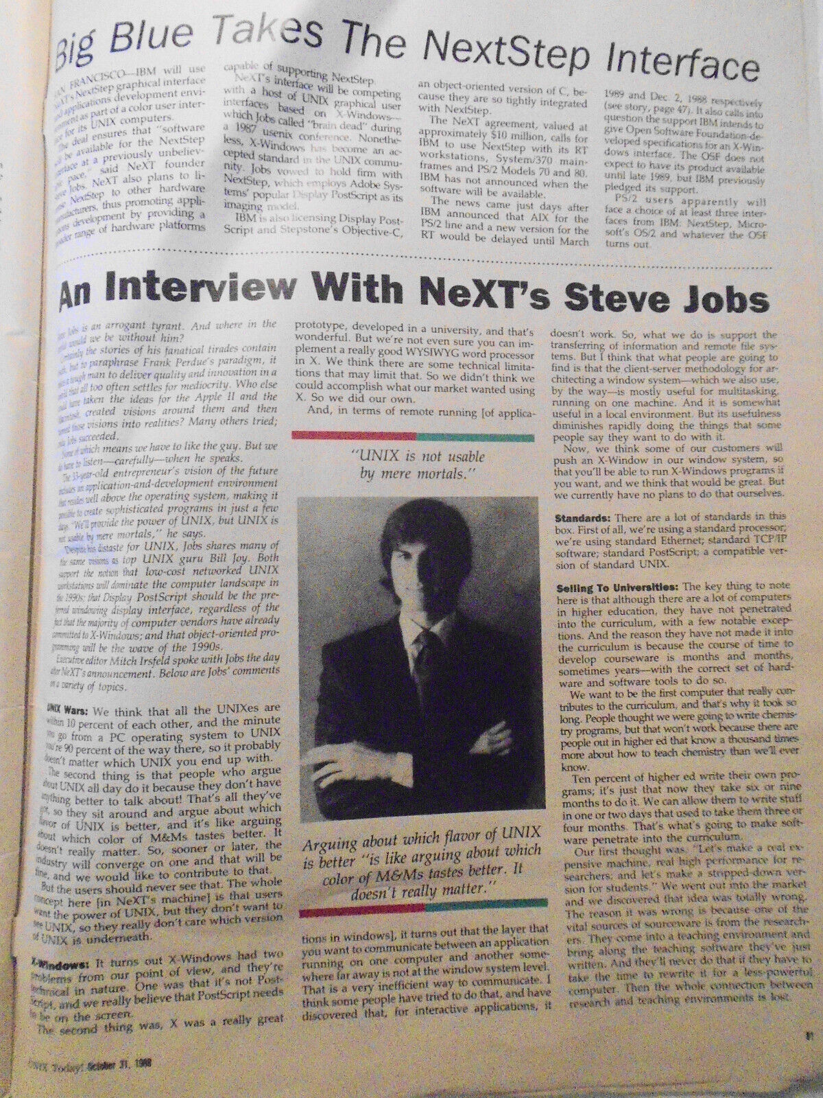 UNIX Today Magazine, October 31, 1988. Steve Jobs & NEXT Computer - Interview