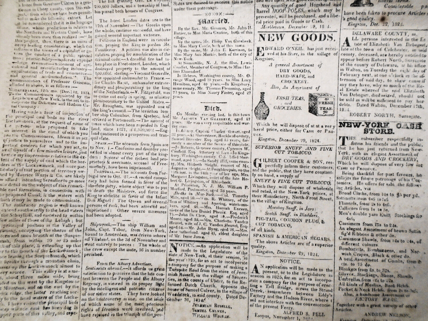 People's Advocate, January 5, 1825 - Kingston (N.Y.) - Gov DeWitt Clinton's copy