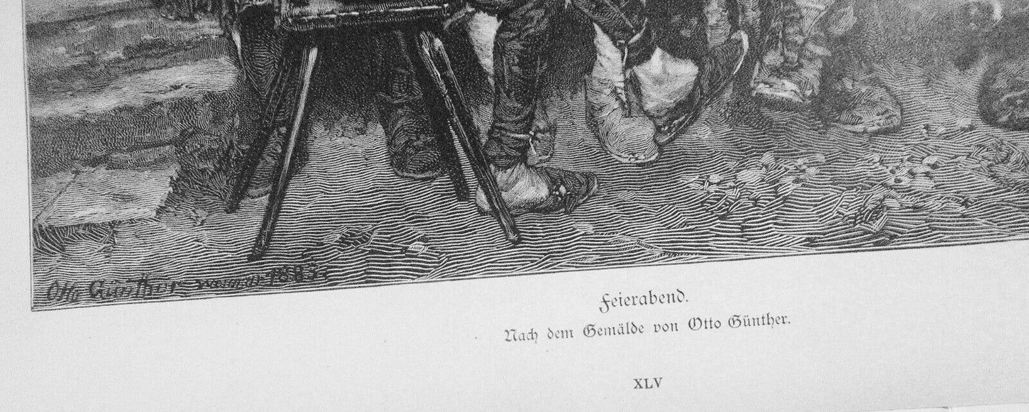 Feierabend, von  Otto Gunther  - 1886 - Original antique print.  [After work]