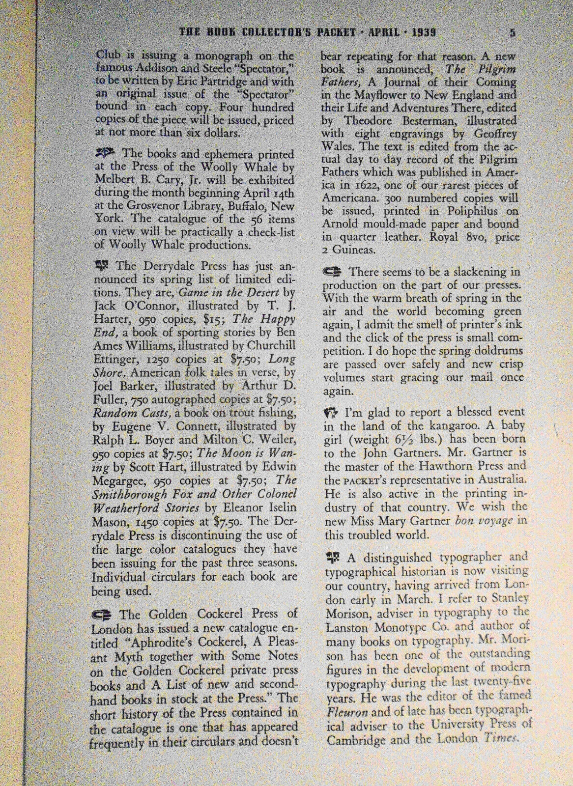 Book Collector's Packet, April 1939 - Chapman Whitcomb... peddler of Chapbooks