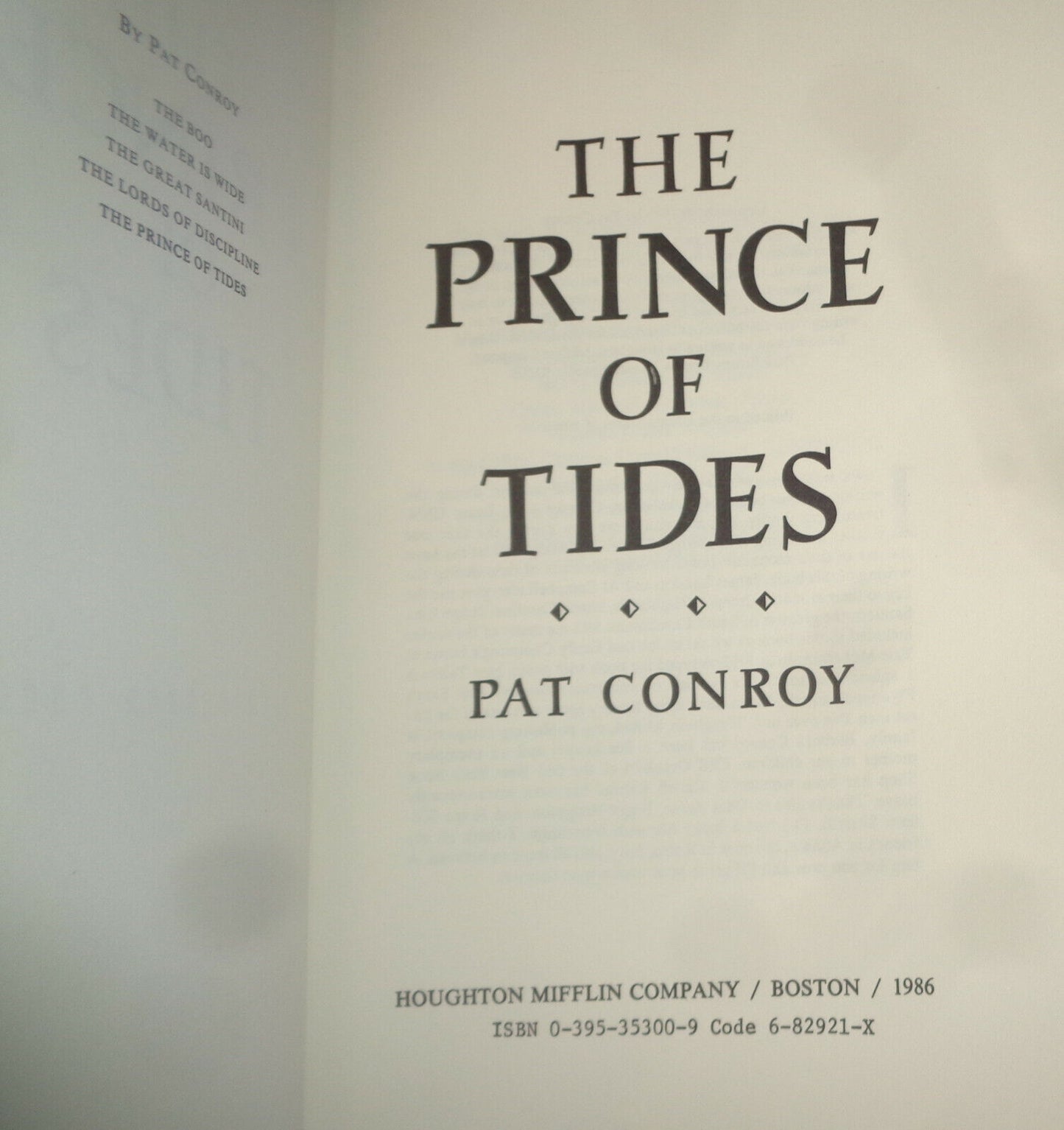 Pat Conroy : The Prince of Tides - Advance Reading Copy, 1986