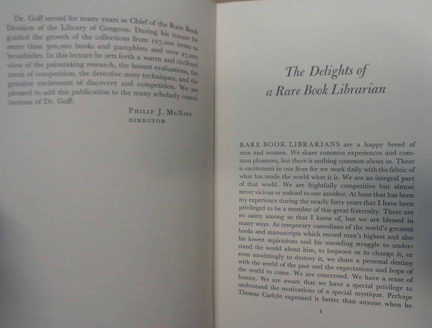 THE DELIGHTS OF A RARE BOOK LIBRARIAN - Bromsen [Signed] Lecture 1974 by F. Goff