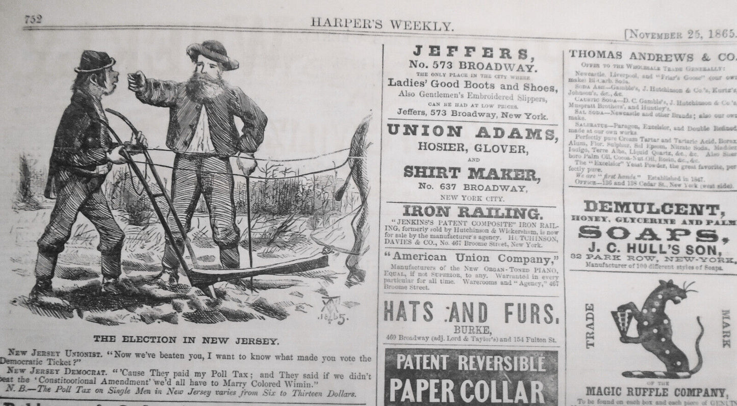 "The Election in New Jersey", original cartoon in Harper's Weekly, 1865