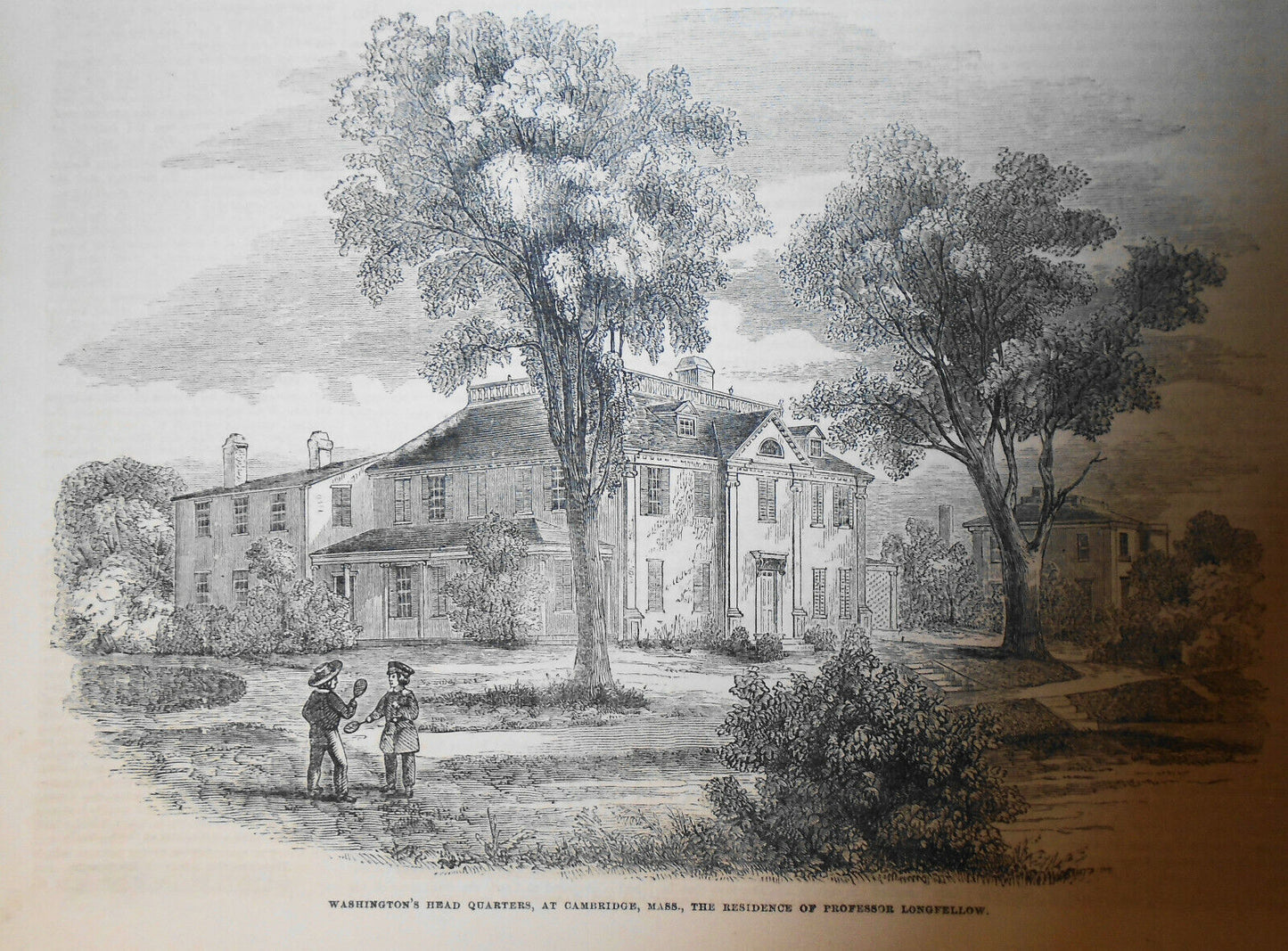 1852  Washington's Headquarters + Longfellow - 2 prints & story - Gleason's