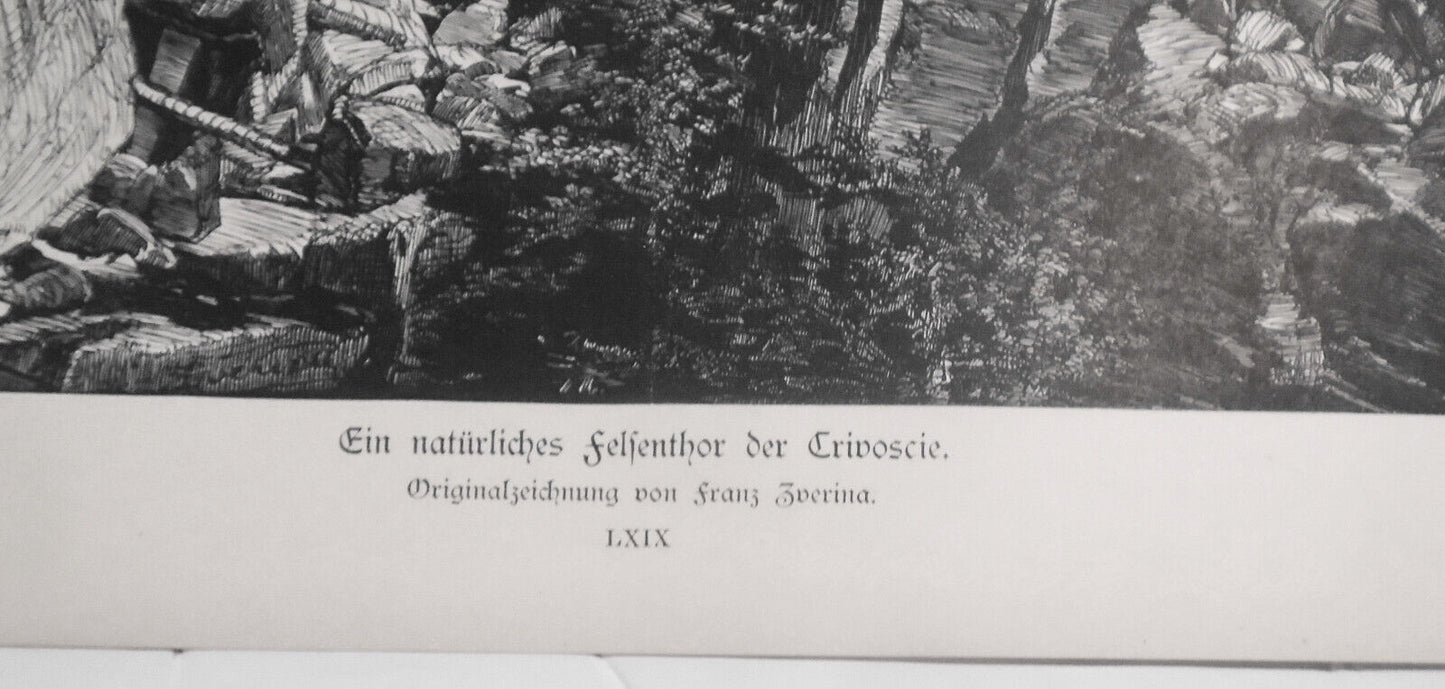 Ein natürliches Felsenthor der Trivoscie. Originalzeichnung Franz Zverina - 1882
