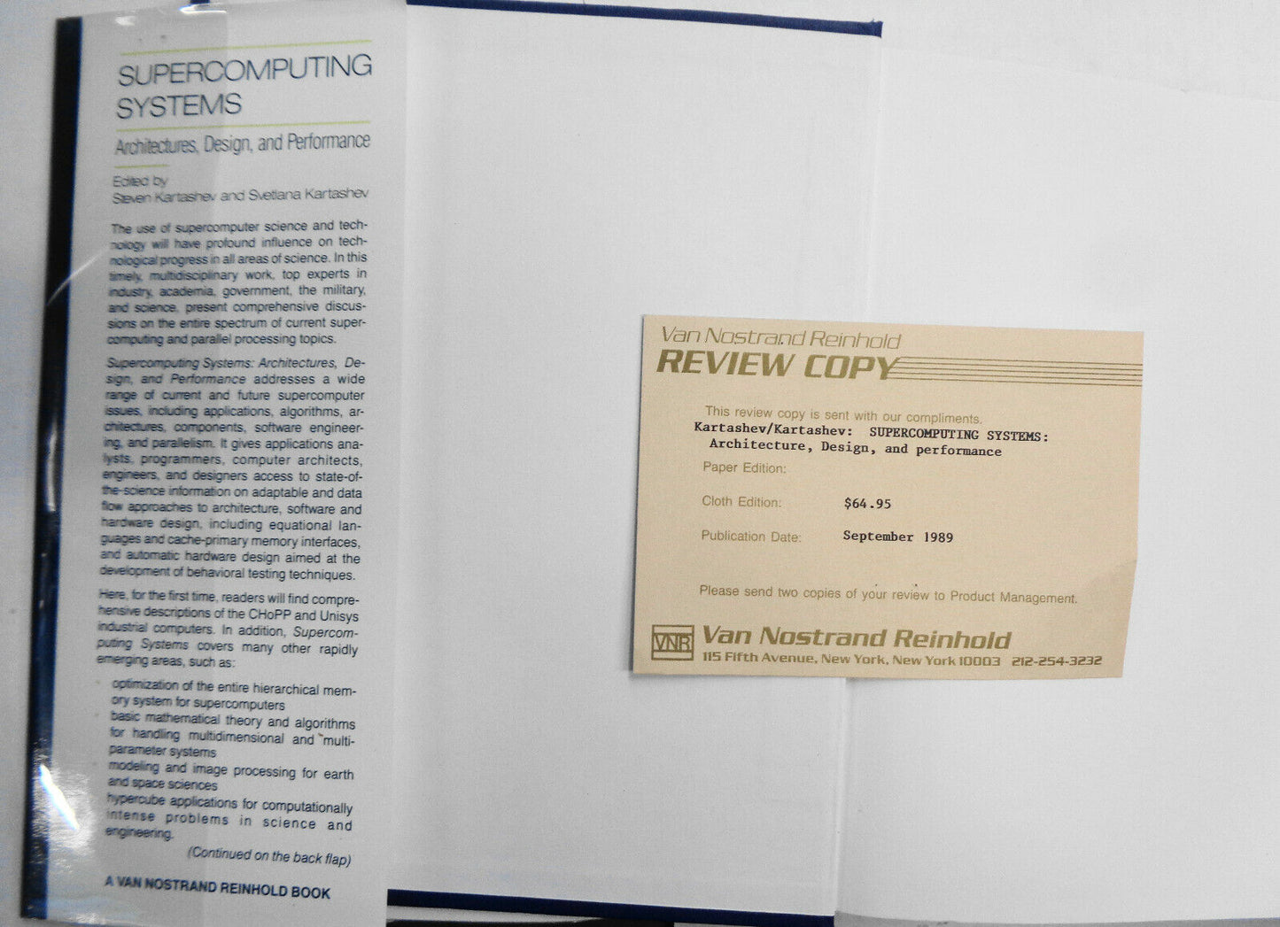 SUPERCOMPUTING SYSTEMS, by Steven Kartashev,  & Svetlana Kartashev. Fine/Fine