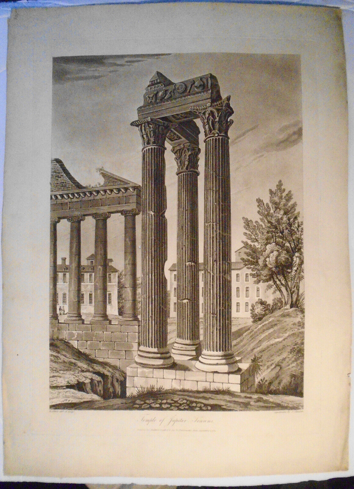 1820 Temple of Jupiter Tonans, Henry Abbott.  Aquatint by Gleadah. 22.5" x 16.5"