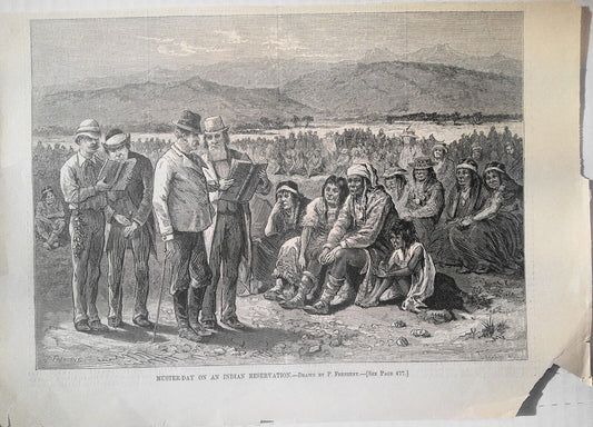 Muster -day on an Indian Reservation, by P. Frenzeny - Harper's Weekly, 1880