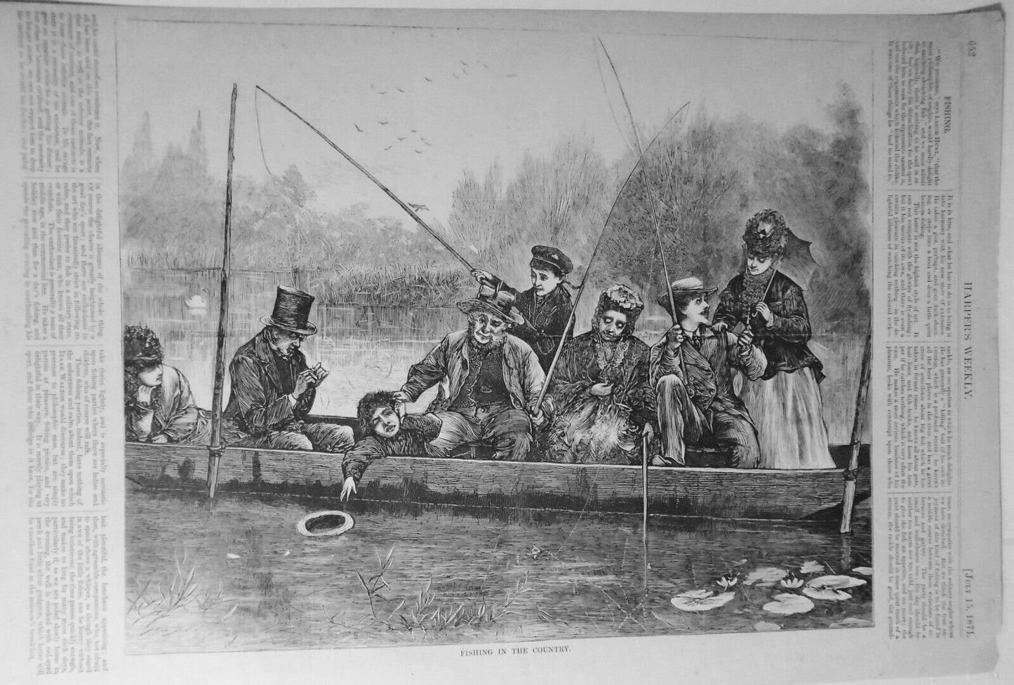 Fishing In The Country - Harper's Weekly, July 15, 1871  original