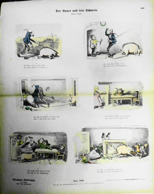 1890 Der Bauer und sein Schwein - Münchener Bilderbogen N. 316; by Wilhelm Busch