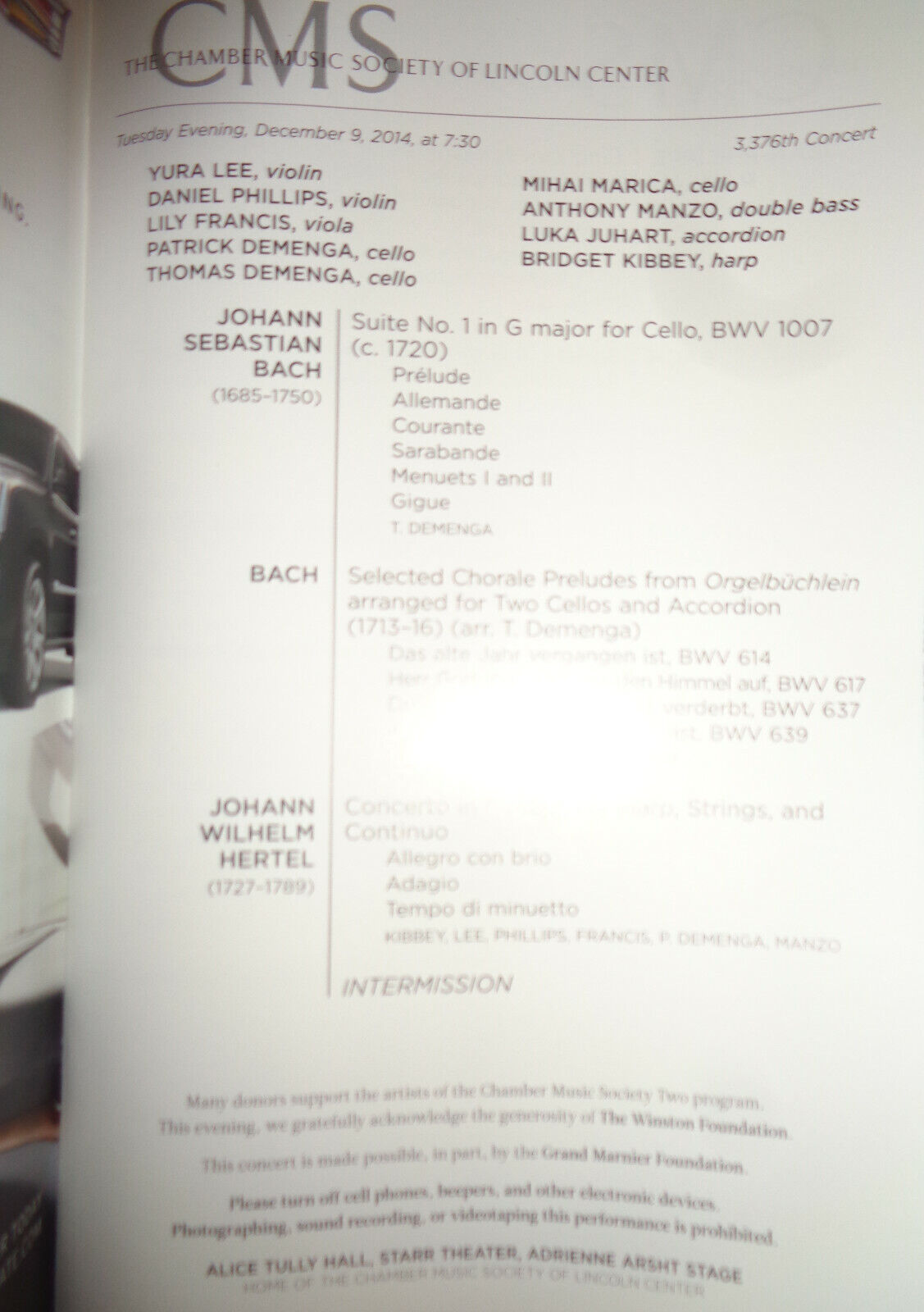 9 Chamber Music Sociery Playbills lot, 2014-15 Lincoln Center, NYC