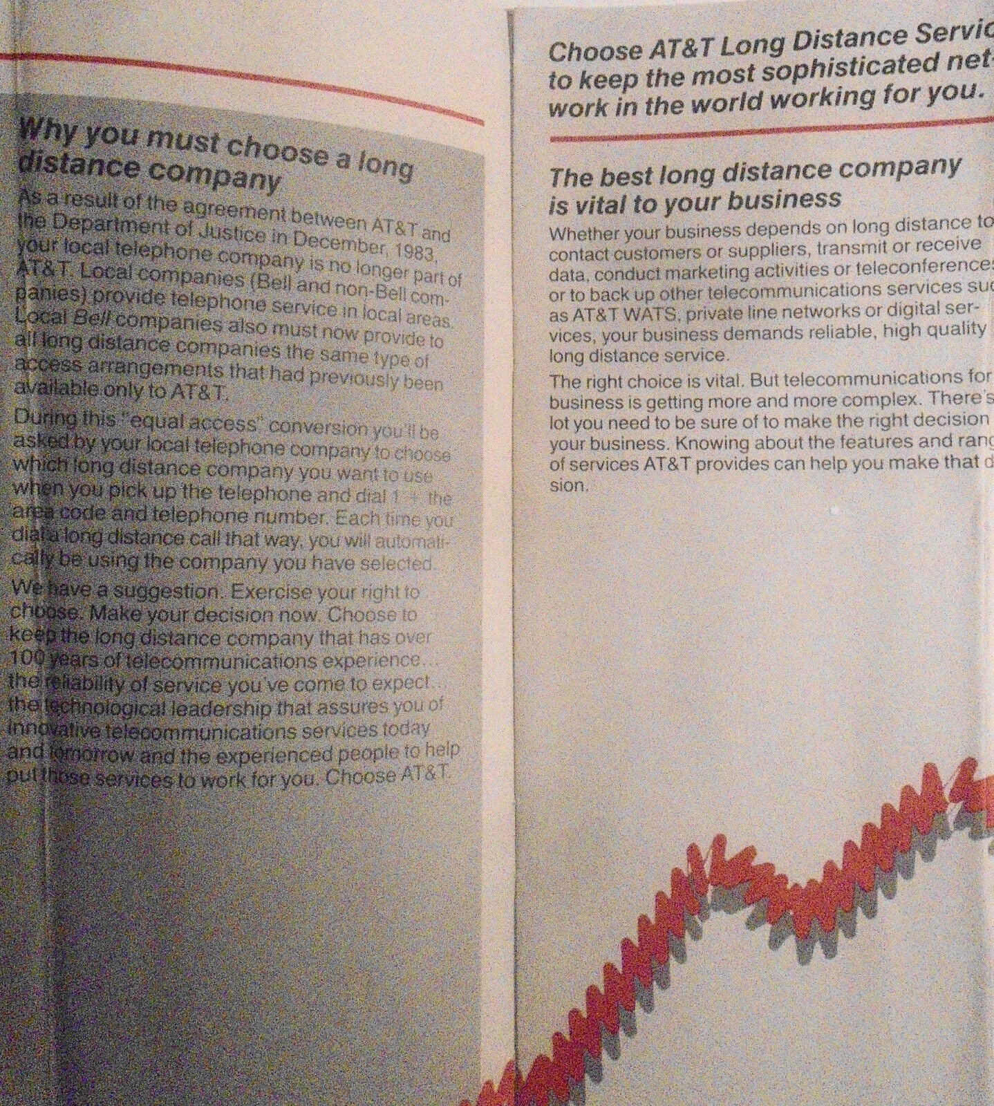 AT&T advertising brochure, 1985. Selecting Long Distance service, post break up