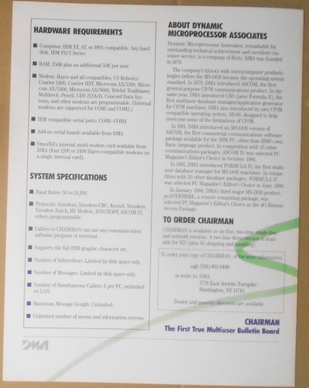 CHAIRMAN - First true multi-user bulletin board  [1989] Promo brochure.
