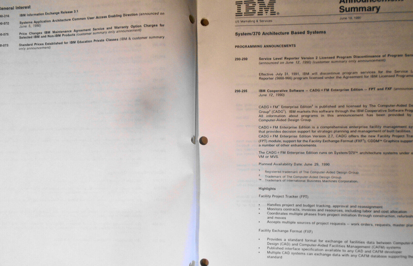 IBM Announcement Letter Summary, June 19, 1990 : System/370; AIX; Token-ring etc
