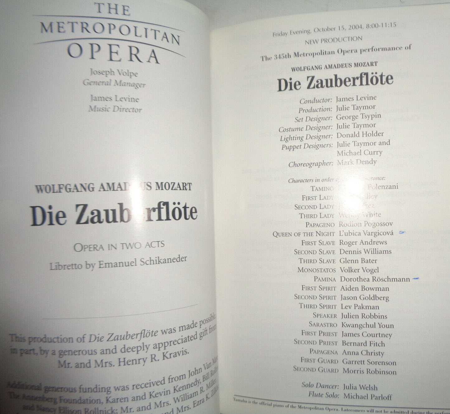 WOLFGANG AMADEUS MOZART: DIE ZAUBERFLOTE - METROPOLITAN OPERA PLAYBILL - 2004