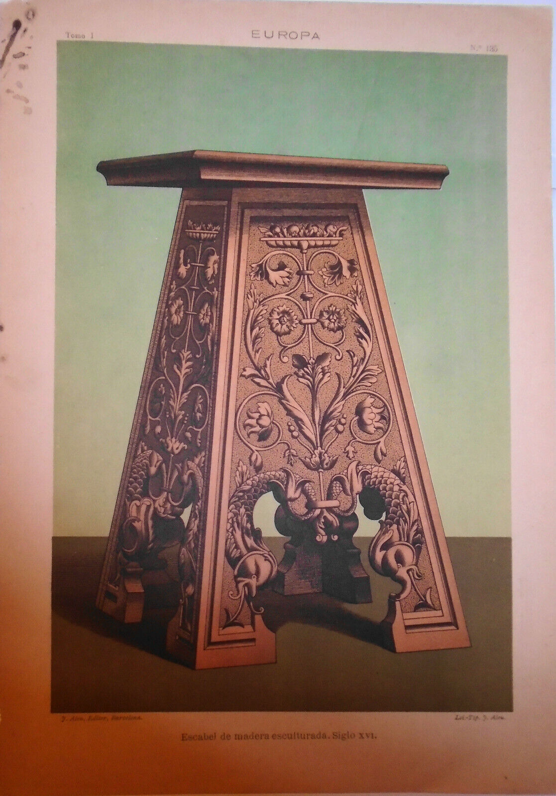 EUROPA - 4 antique furniture lithographs circa 1890 by J. Aleu, Barcelona.