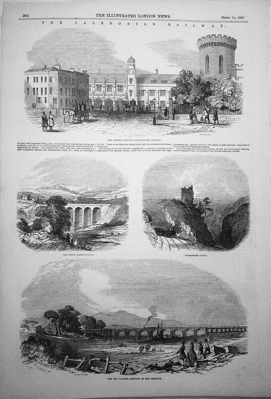 The Caledonian Railway - Illustrated London News, September 25, 1847.  Original