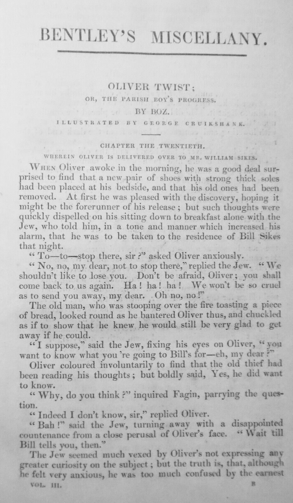 1838 Charles Dickens (Boz) / Bentley's Miscellany Vol 3. Oliver Twist, Ingoldsby