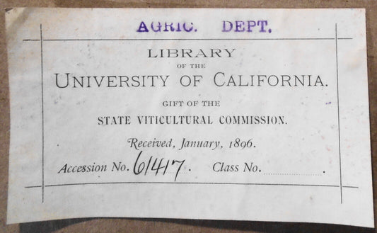 1896 Library of The University Of California.  Gift Ex Libris Bookplate.