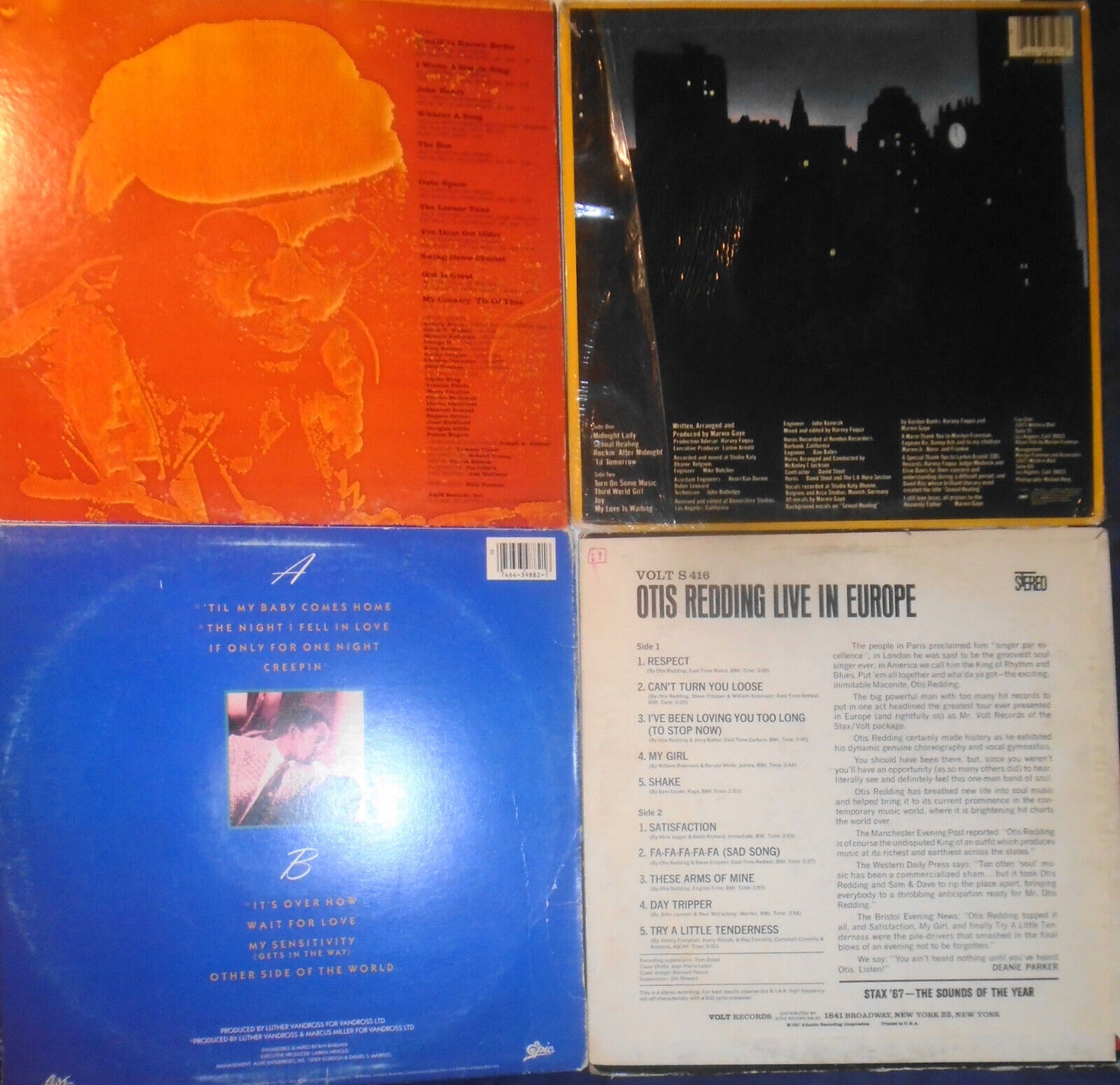 Lot of 4 R&B Soul LPs: Billy Preston, Marvin Gaye, Luther Vandross, Otis Redding