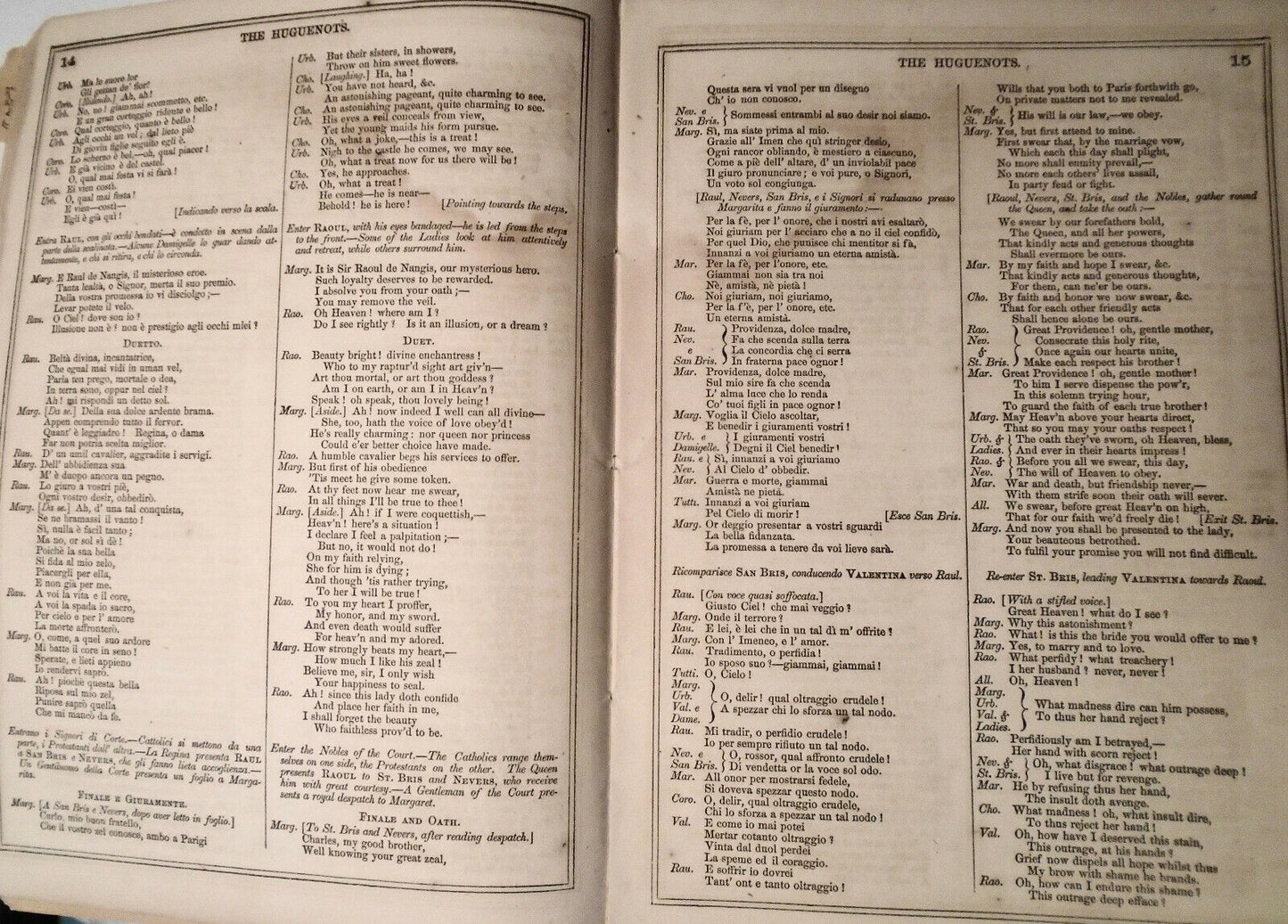 Meyerbeer's opera Les Huguenots 1860. Italian text, English translation, music.