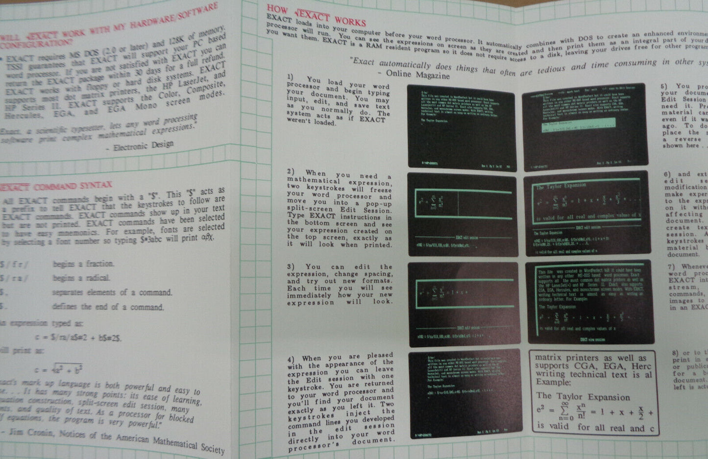EXACT: expression & character typography for the mathematical sciences - for IBM