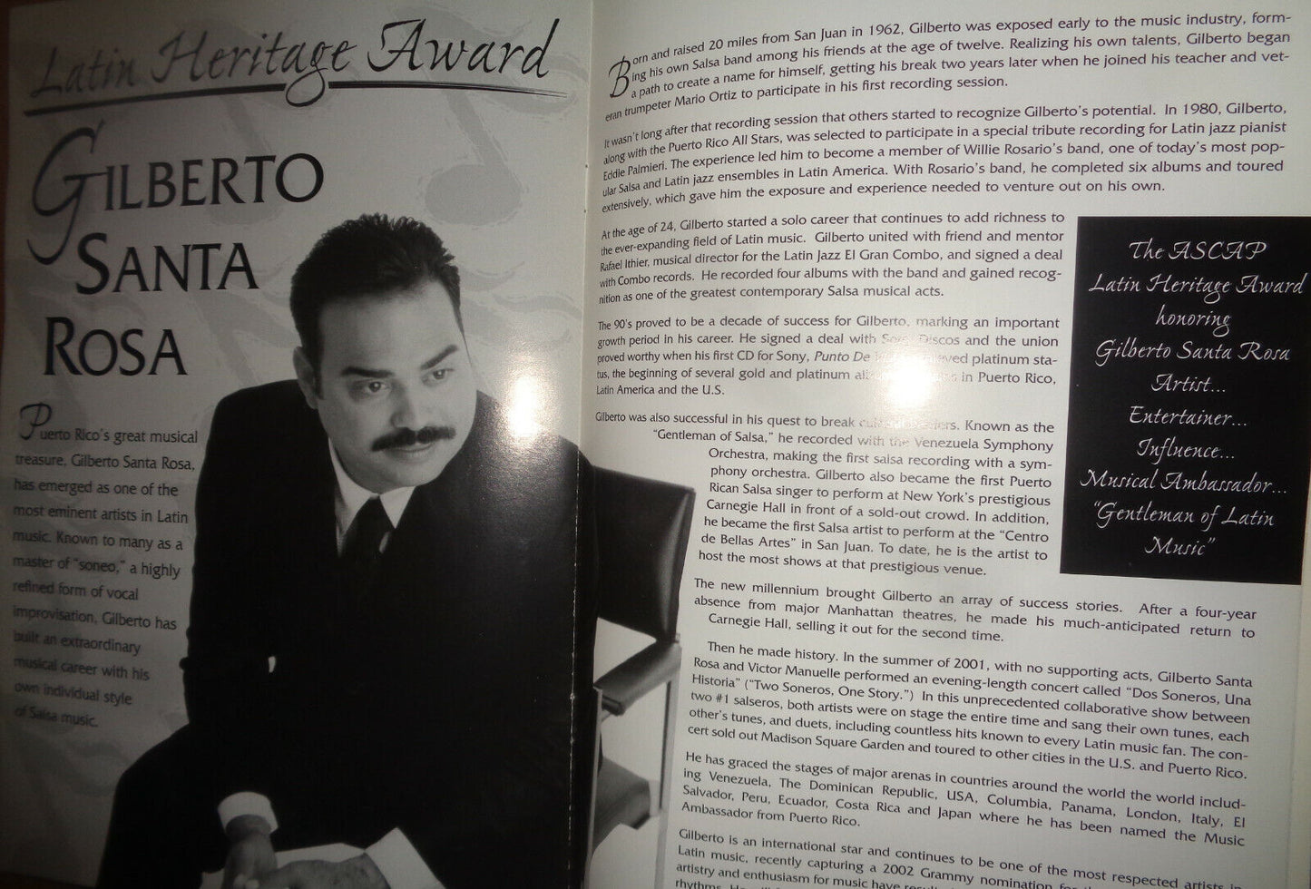 El Premio ASCAP 2002 - Souvenir Program - Gilberto Santa Rosa, Joan Sebastian