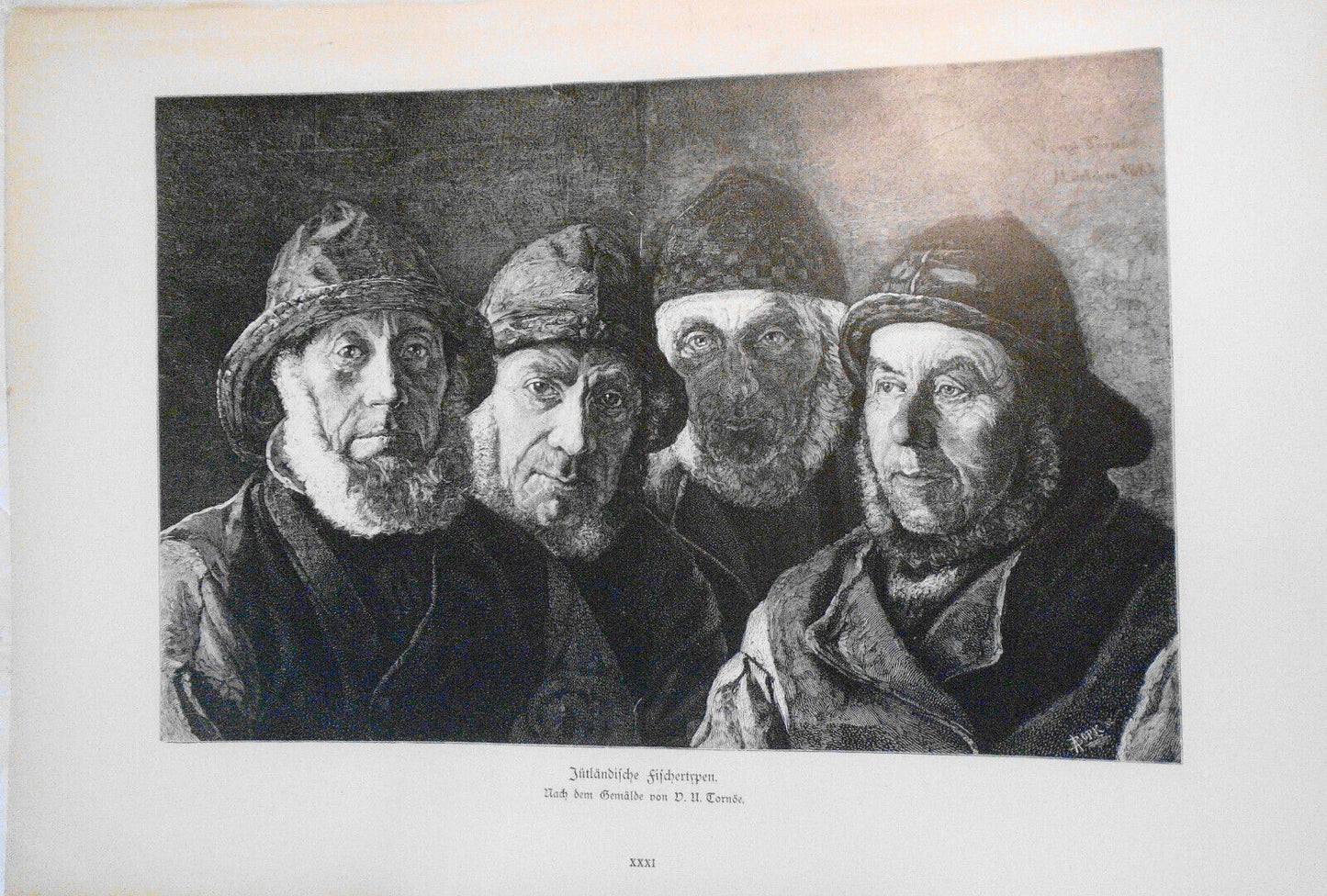 Jütländische Fischertypen, by V. U. Tornöe -- 1884 - Original antique print