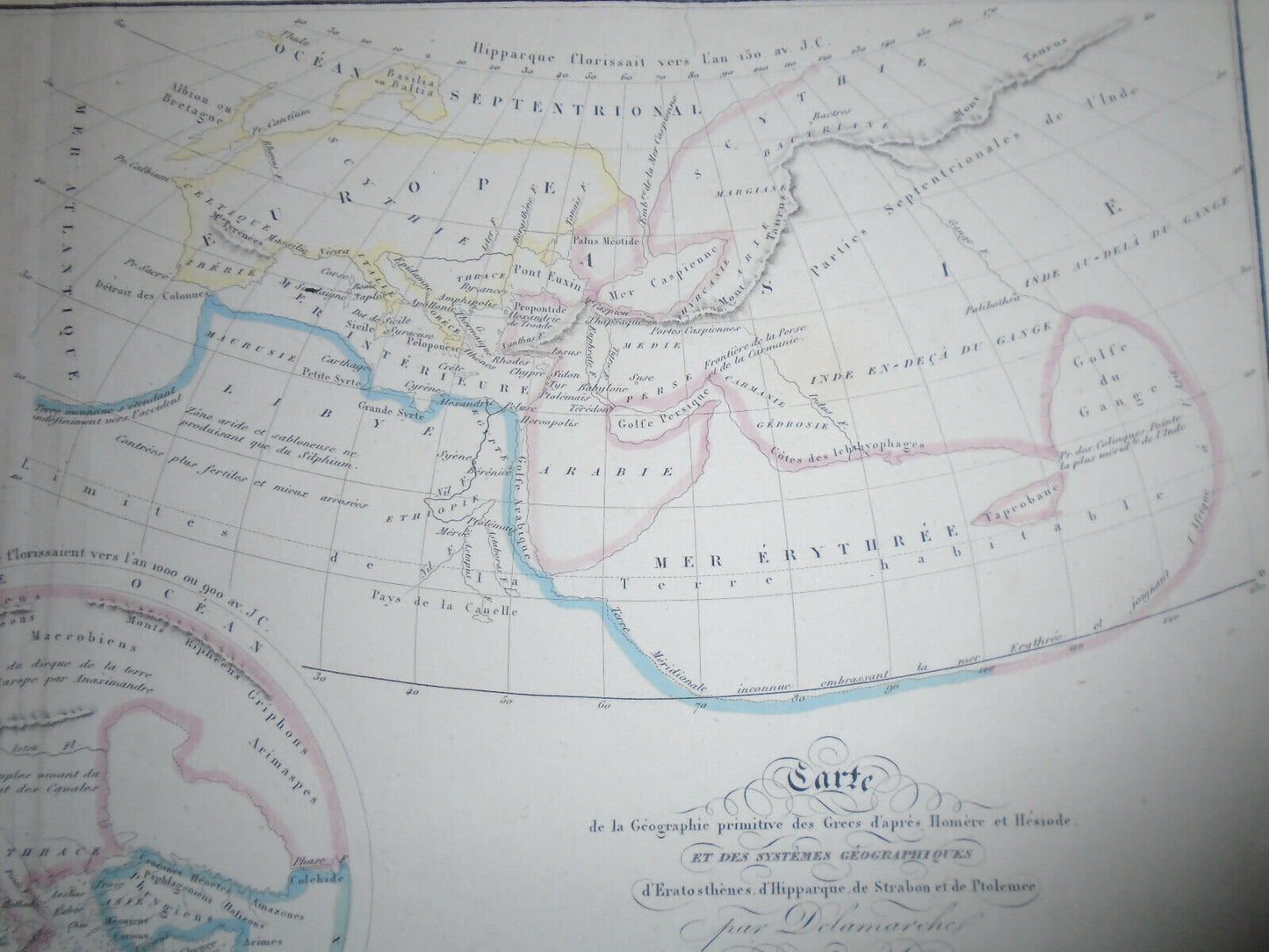 1858 - Carte de la geographie primitive des Grecs d'apres - by Delamarche.