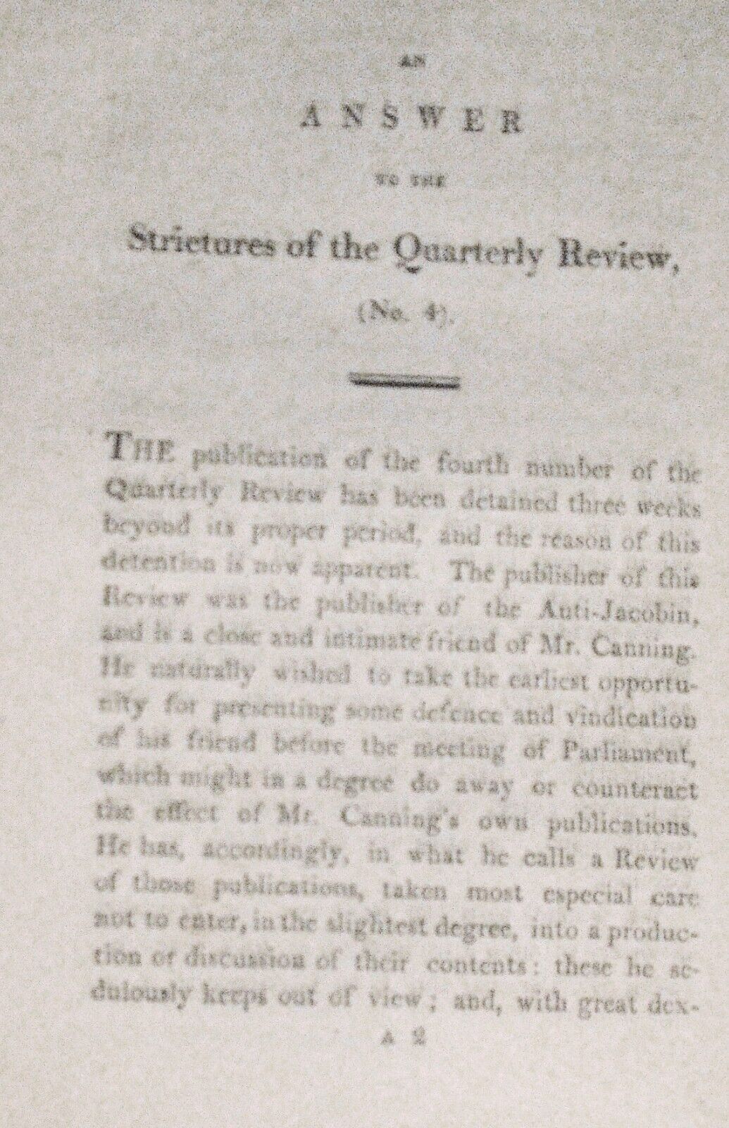 1810 An Answer To The Strictures Of The Quarterly Review (N. 4) Canning & Camden